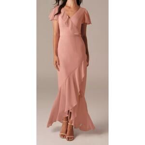 AW BRIDAL SZ 2 XS rose pink chiffon Celia bridesmaid party maxi dress NEW B83